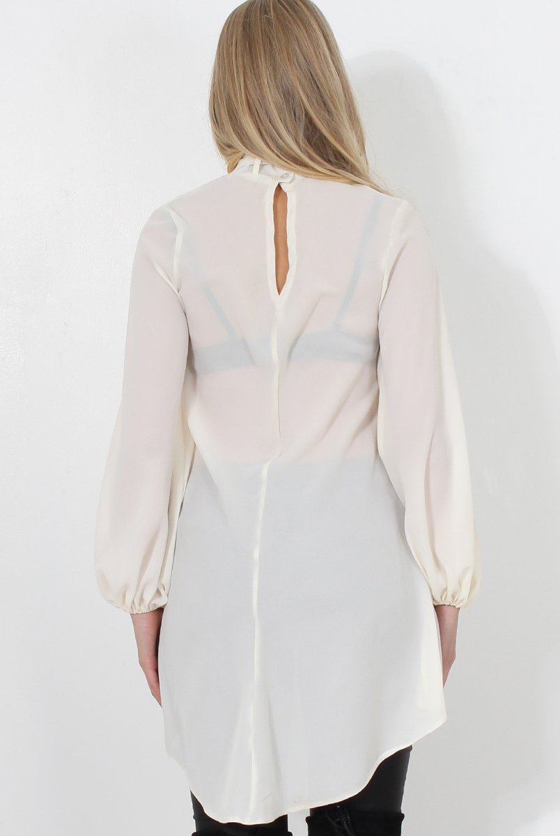 Amber Cream Pussy Bow Neck Top-Tops