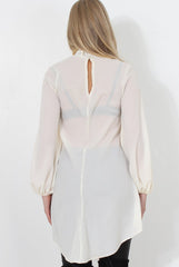 Amber Cream Pussy Bow Neck Top-Tops