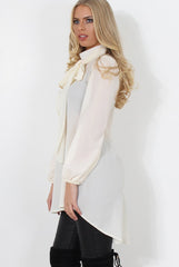 Amber Cream Pussy Bow Neck Top-Tops