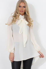 Amber Cream Pussy Bow Neck Top-Tops