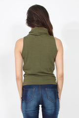 Amber Khaki Sleeveless Turtle Neck Top-Tops