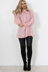 Amber Pink Pussy Bow Neck Top-Tops