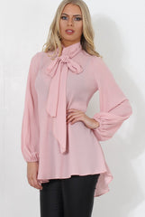 Amber Pink Pussy Bow Neck Top-Tops