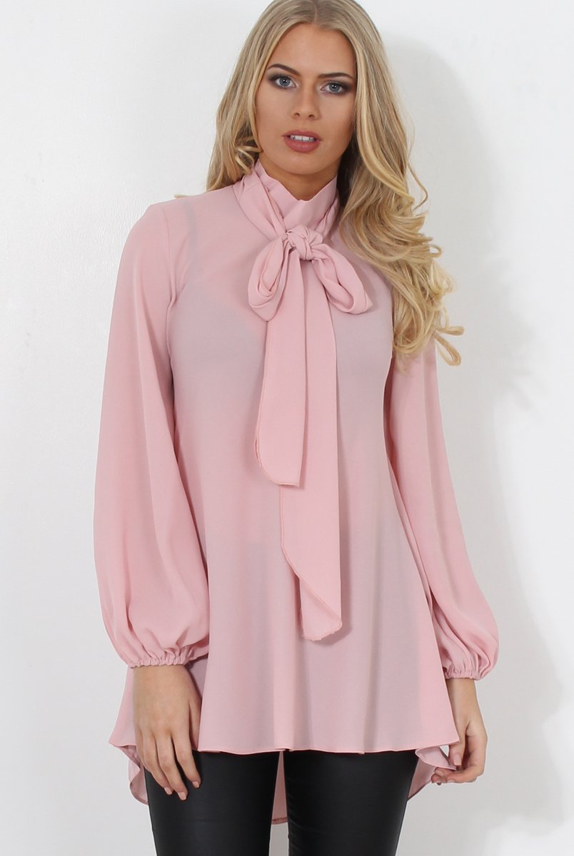 Amber Pink Pussy Bow Neck Top-Tops