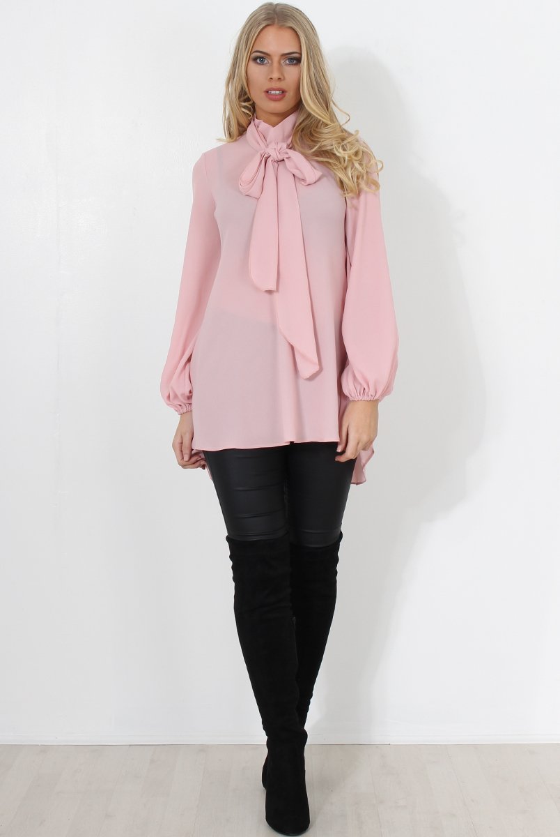 Amber Pink Pussy Bow Neck Top-Tops