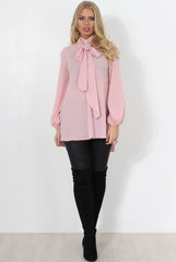 Amber Pink Pussy Bow Neck Top-Tops