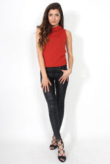 Amber Rust Sleeveless Turtle Neck Top-Tops
