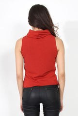 Amber Rust Sleeveless Turtle Neck Top-Tops