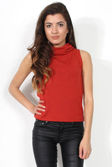 Amber Rust Sleeveless Turtle Neck Top-Tops