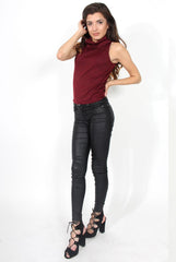 Amber Wine Sleevless Turtle Neck-Tops