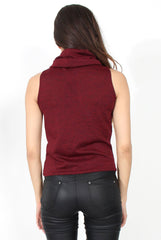 Amber Wine Sleevless Turtle Neck-Tops