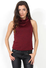 Amber Wine Sleevless Turtle Neck-Tops