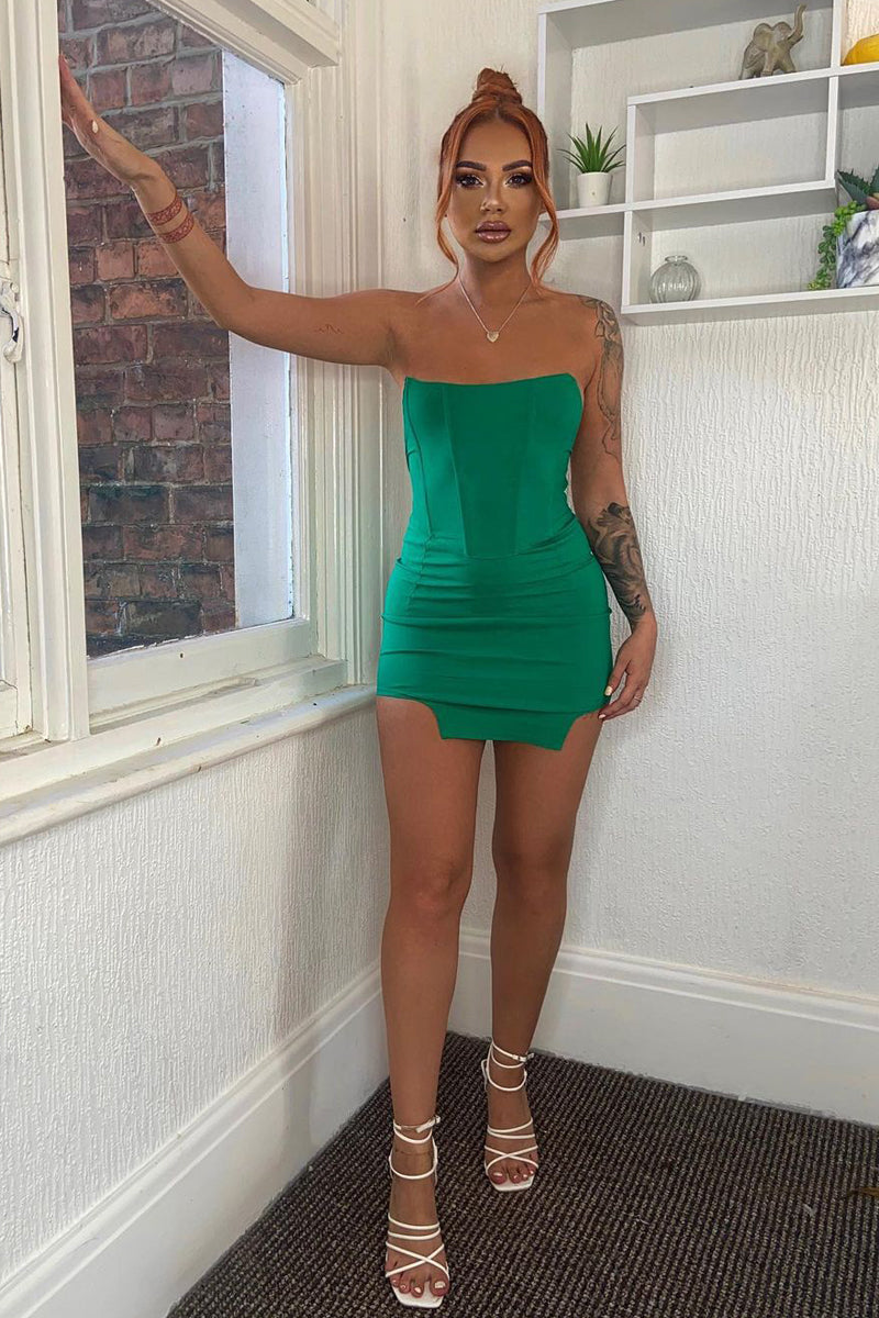 Green Strapless Boned Corset Mini Dress | Mini Dress | Rebellious Fashion Green Strapless Boned Corset Mini Dress | Mini Dress | Rebellious Fashion