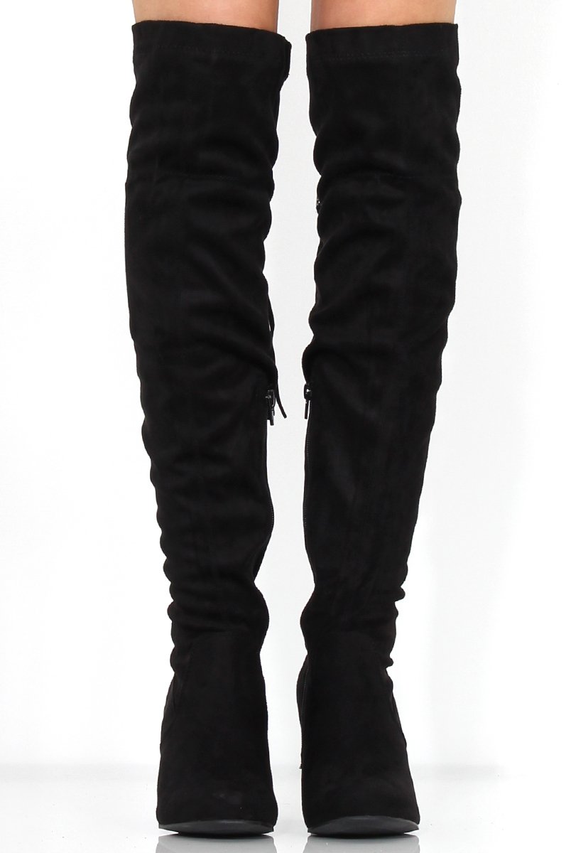 Amelia Black Suede Tassel Boots-Boots