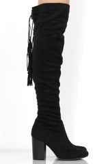 Amelia Black Suede Tassel Boots-Boots