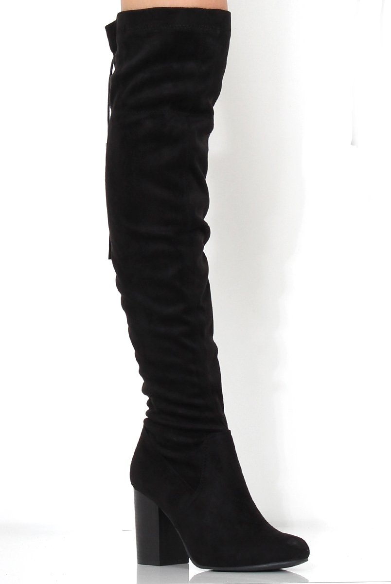 Amelia Black Suede Tassel Boots-Boots