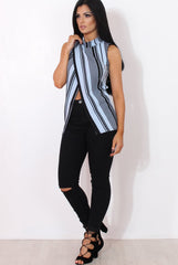 Amera Blue Striped Crossover Top-Tops