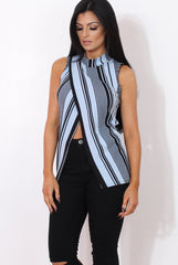 Amera Blue Striped Crossover Top-Tops