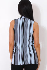 Amera Blue Striped Crossover Top-Tops