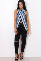 Amera Blue Striped Crossover Top-Tops