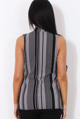 Amera Grey Striped Crossover Top-Tops
