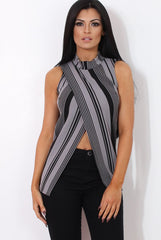 Amera Grey Striped Crossover Top-Tops