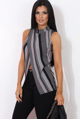 Amera Grey Striped Crossover Top-Tops
