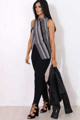 Amera Grey Striped Crossover Top-Tops