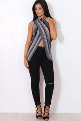 Amera Grey Striped Crossover Top-Tops