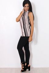 Amera Nude Striped Crossover Top-Tops