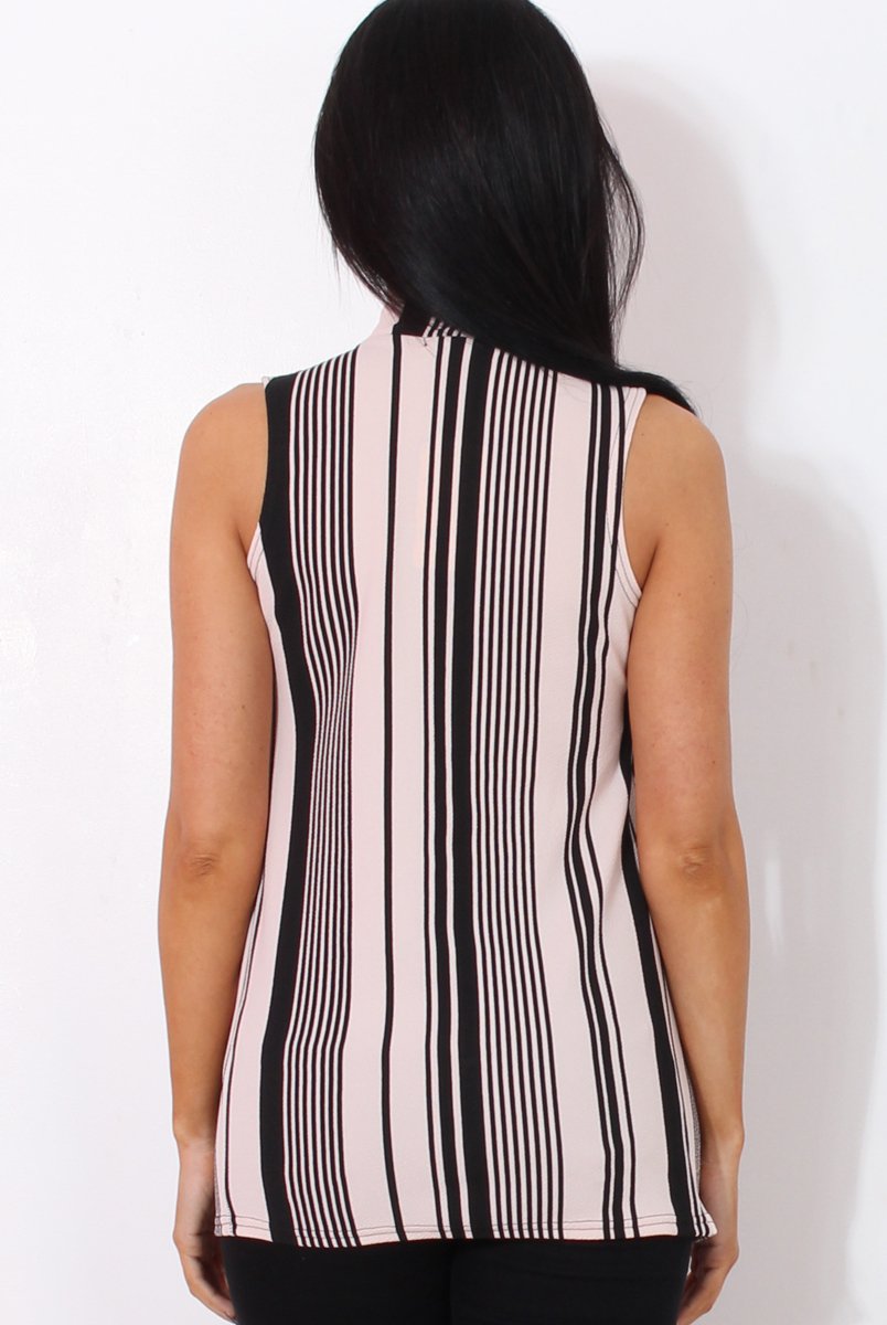Amera Nude Striped Crossover Top-Tops
