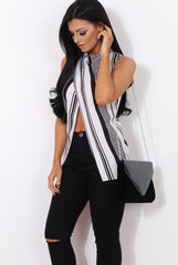 Amera White Striped Crossover Top-Tops