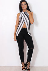 Amera White Striped Crossover Top-Tops