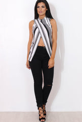 Amera White Striped Crossover Top-Tops
