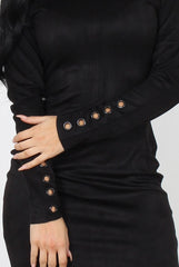 Ami Black Eyelet Detail Dress-Dresses