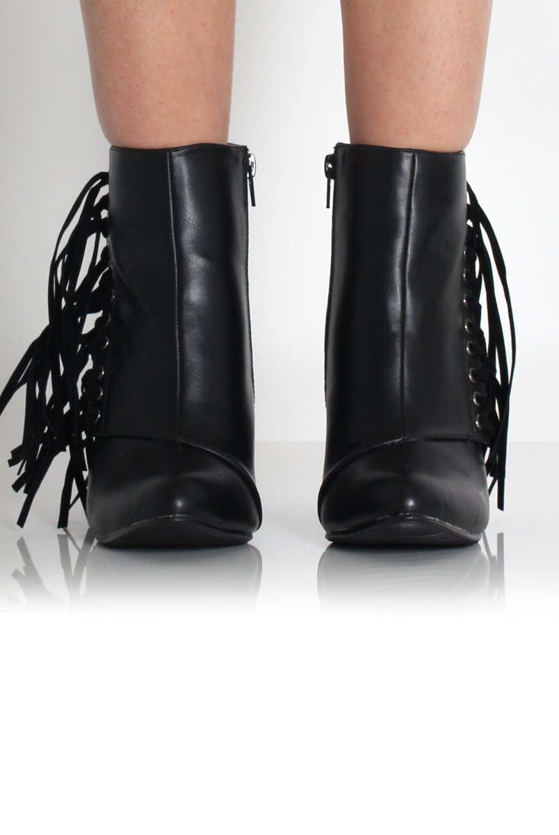 Amia Black PU Side Tassel Boots-Boots