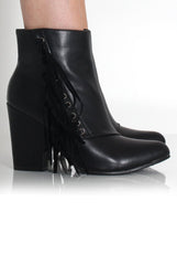 Amia Black PU Side Tassel Boots-Boots