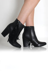Amia Black PU Side Tassel Boots-Boots