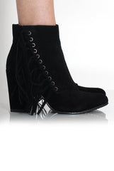 Amia Black Suede Side Tassel Boots-Boots