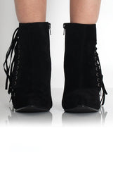 Amia Black Suede Side Tassel Boots-Boots