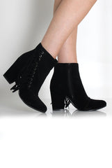 Amia Black Suede Side Tassel Boots-Boots