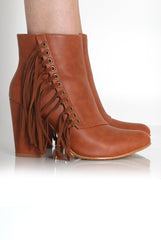 Amia Tan Leather Side Tassel Boots-Boots