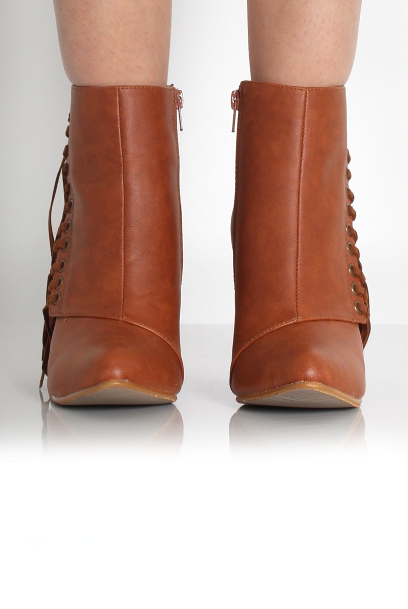 Amia Tan Leather Side Tassel Boots-Boots