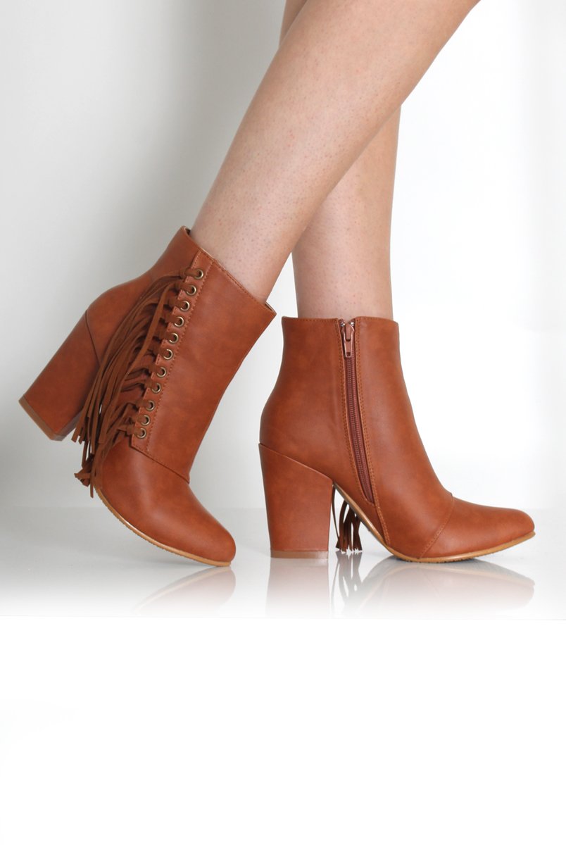 Amia Tan Leather Side Tassel Boots-Boots