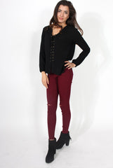 Amira Black Tie Front Top-Tops