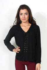 Amira Black Tie Front Top-Tops