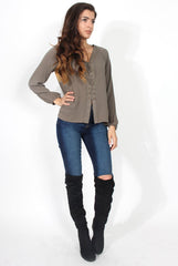 Amira Khaki Tie Front Top-Tops
