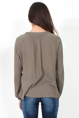 Amira Khaki Tie Front Top-Tops
