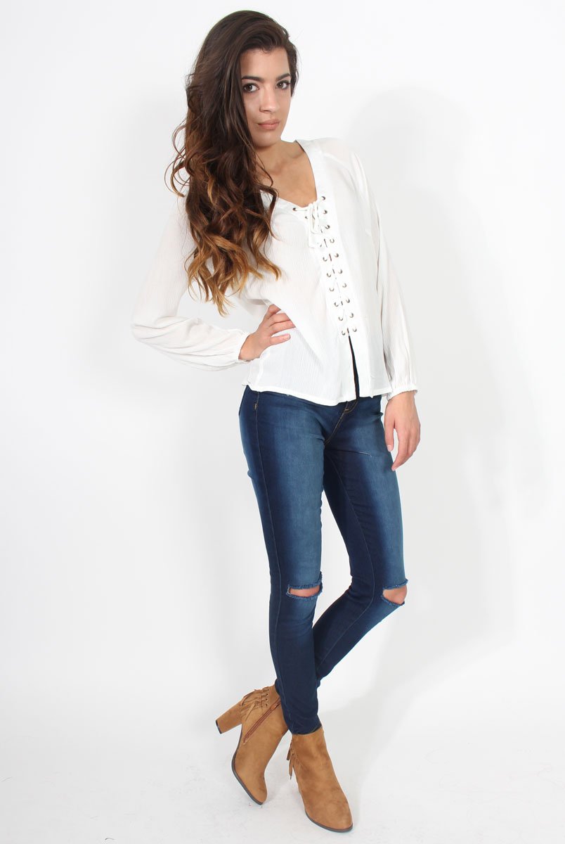 Amira White Tie Front Top-Tops