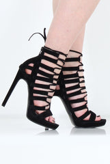 Angel Black Suede Caged Platform Heels-Heels
